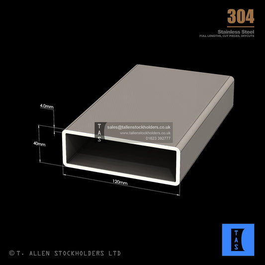 120 X 40 X 4 RECTANGULAR BOX SECTION, RHS, 304 STAINLESS STEEL
