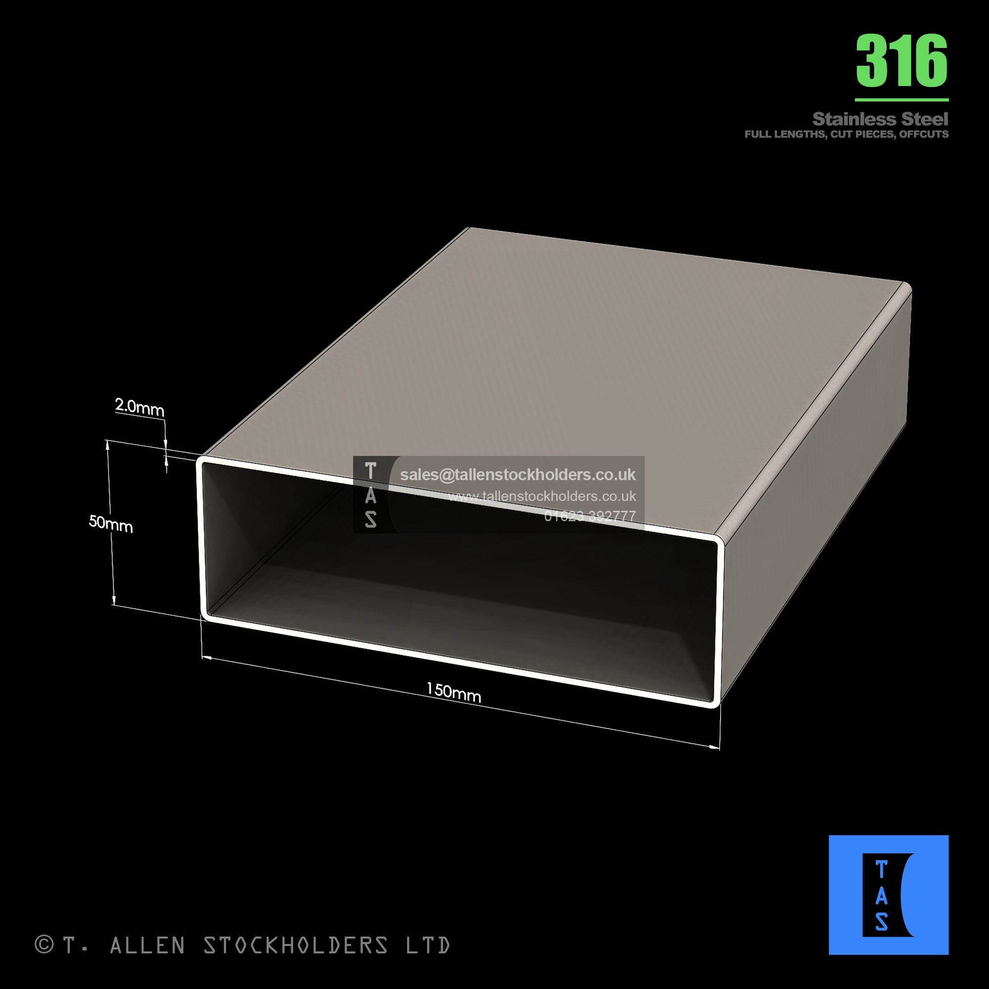 Led Rectangle Box Section 150 X 50 X 2 RECTANGULAR BOX SECTION, RHS, 316 STAINLESS STEEL – T ...