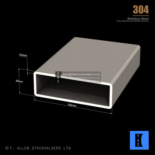 150 X 50 X 5 RECTANGULAR BOX SECTION, RHS, 304 STAINLESS STEEL