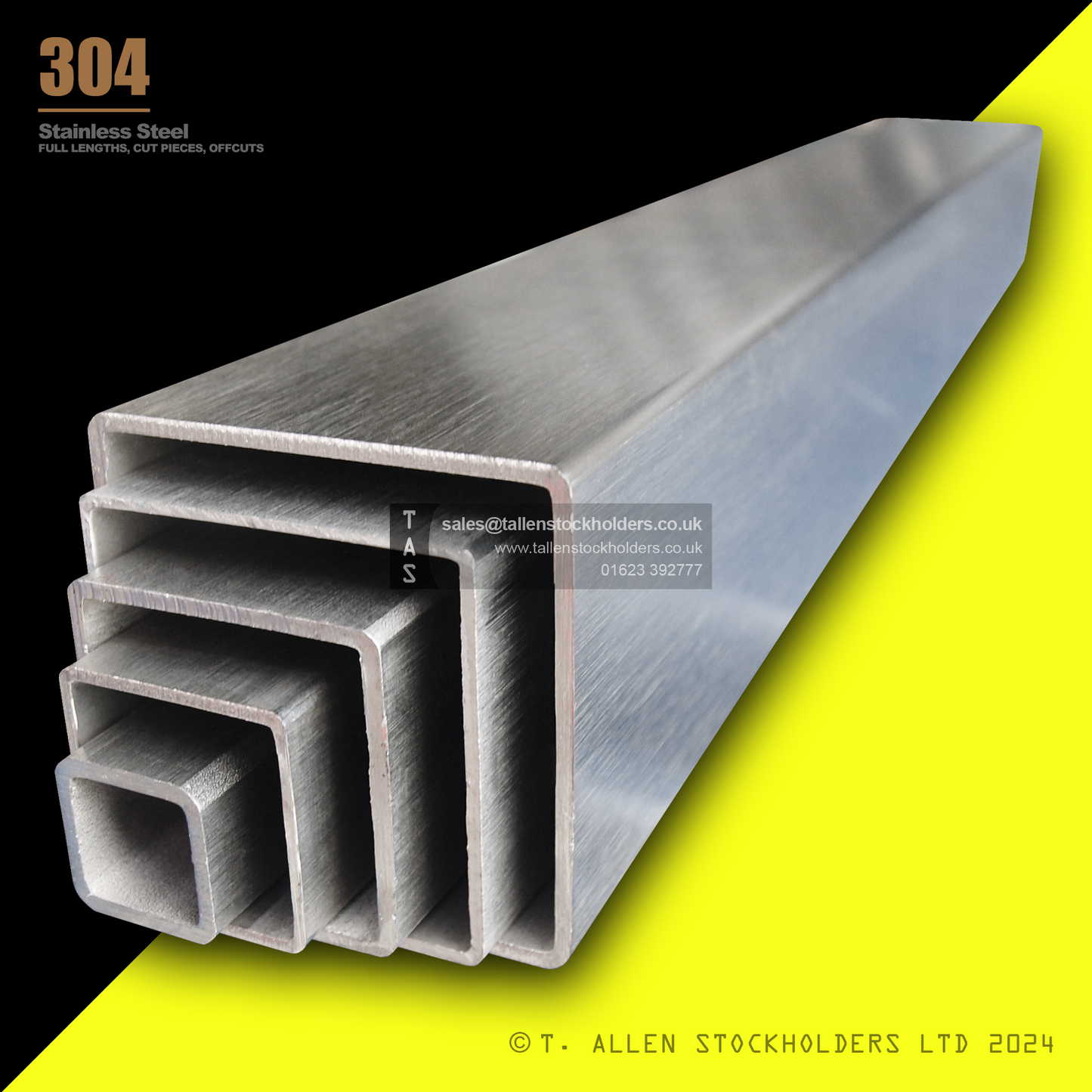 20 X 10 X 1.2 RECTANGULAR BOX SECTION, RHS, 304 STAINLESS STEEL, DULL POLISHED (1.4301 / 1.4307)