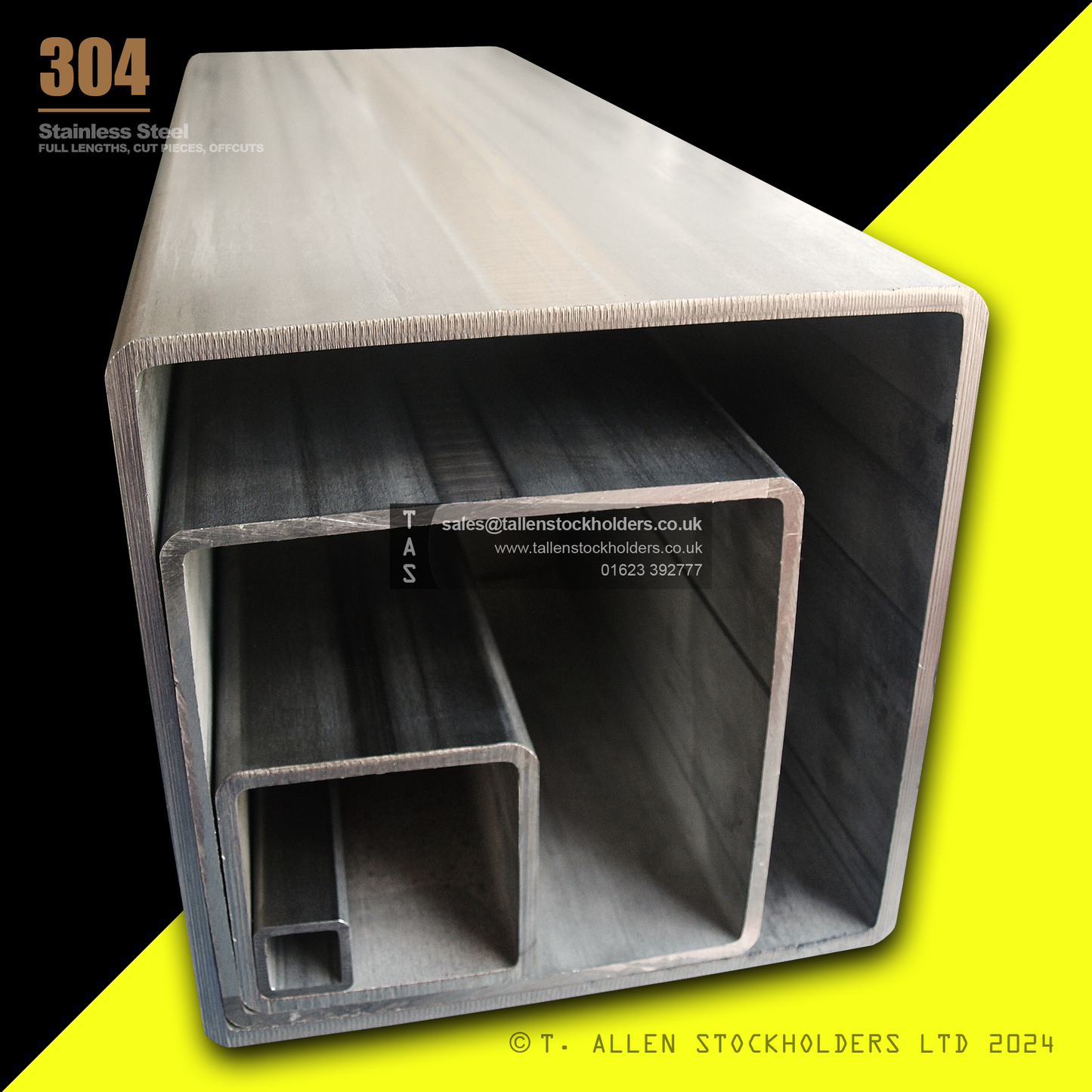 20 X 10 X 1.2 RECTANGULAR BOX SECTION, RHS, 304 STAINLESS STEEL, DULL POLISHED (1.4301 / 1.4307)