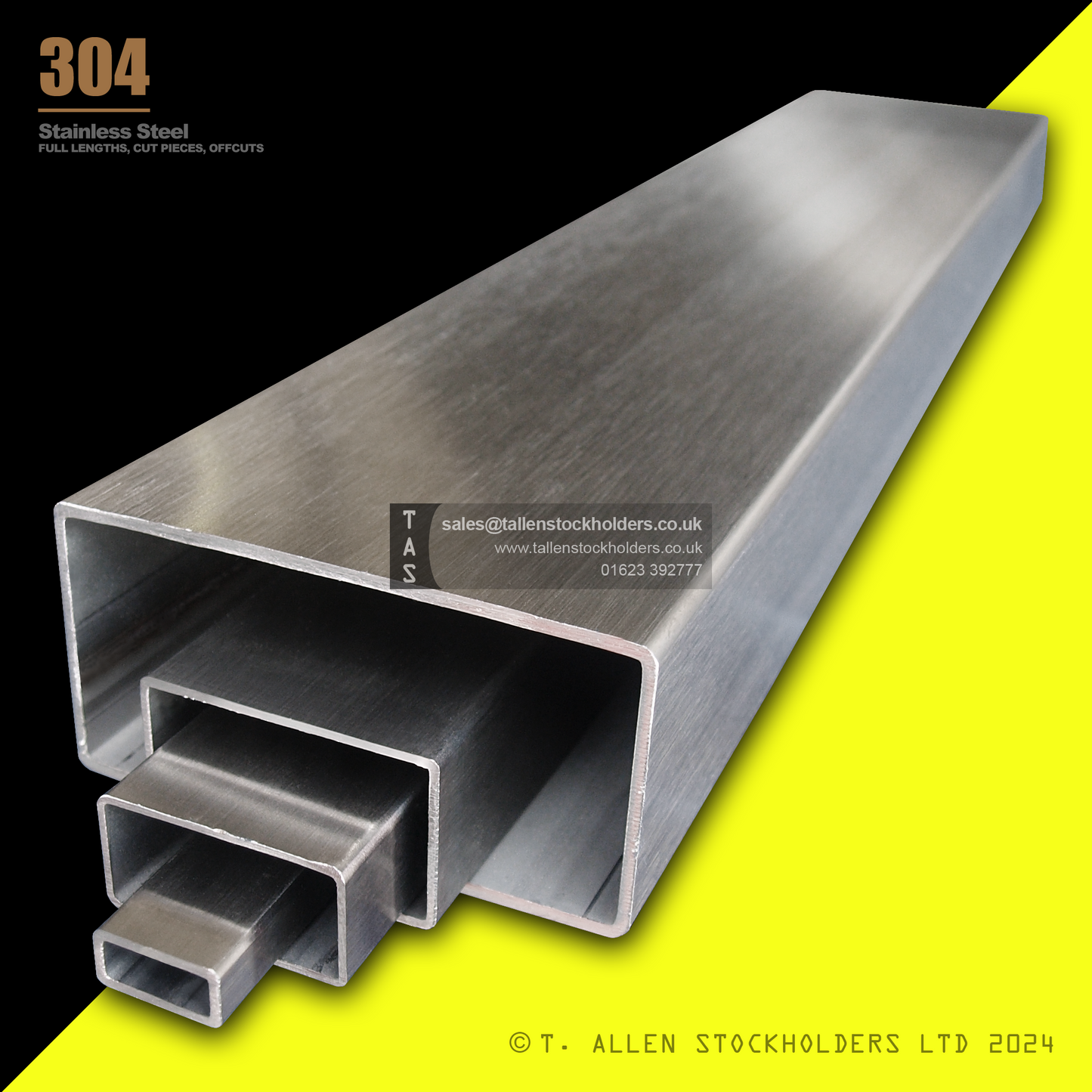 20 X 10 X 1.2 RECTANGULAR BOX SECTION, RHS, 304 STAINLESS STEEL, DULL POLISHED