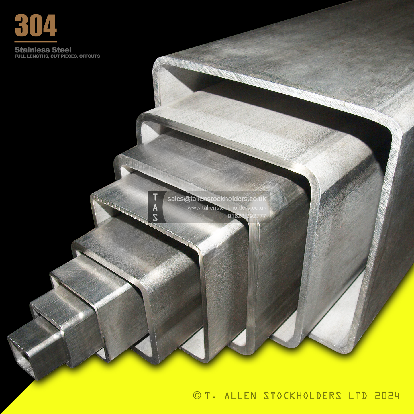 20 X 10 X 1.2 RECTANGULAR BOX SECTION, RHS, 304 STAINLESS STEEL, DULL POLISHED (1.4301 / 1.4307)