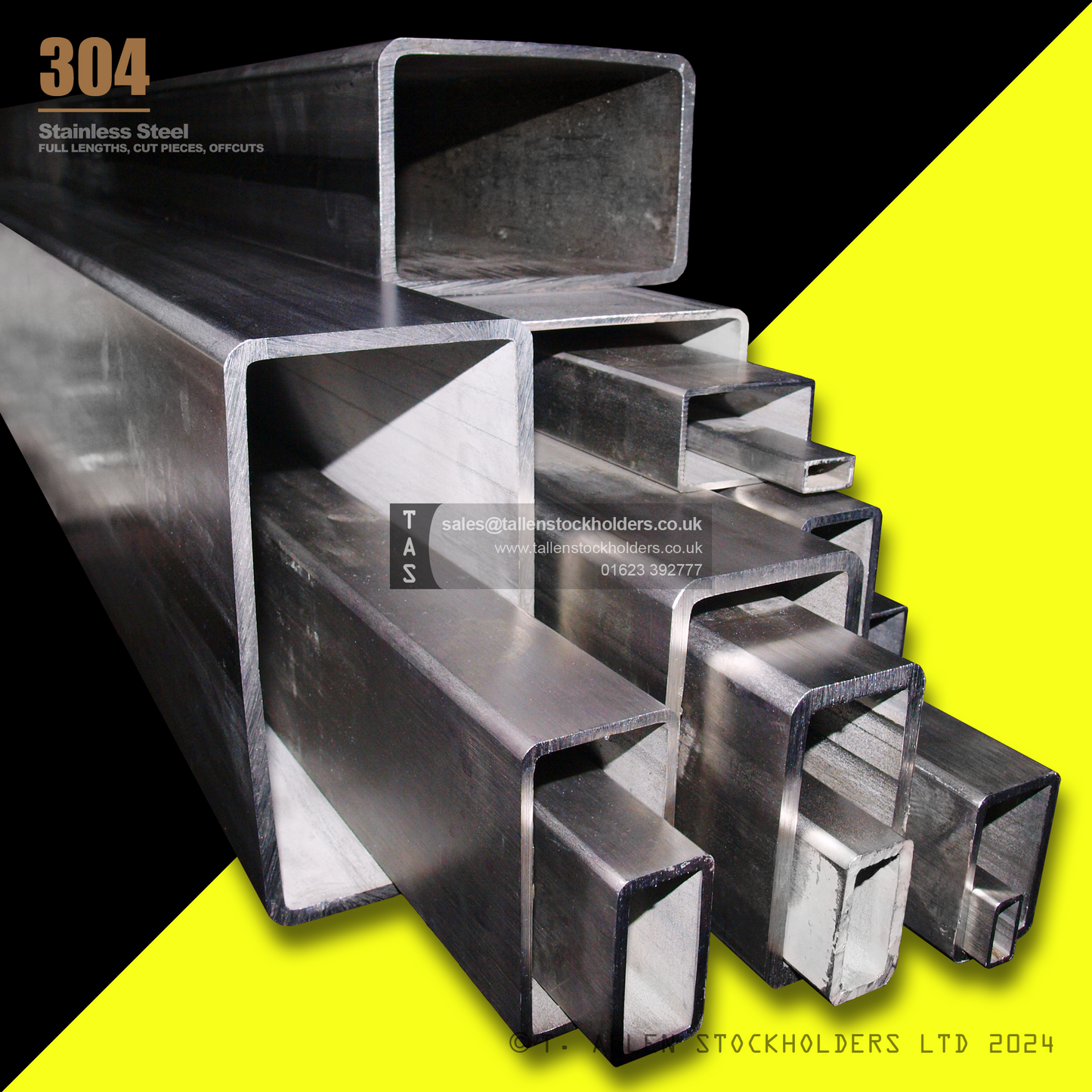 20 X 10 X 1.2 RECTANGULAR BOX SECTION, RHS, 304 STAINLESS STEEL, DULL POLISHED (1.4301 / 1.4307)