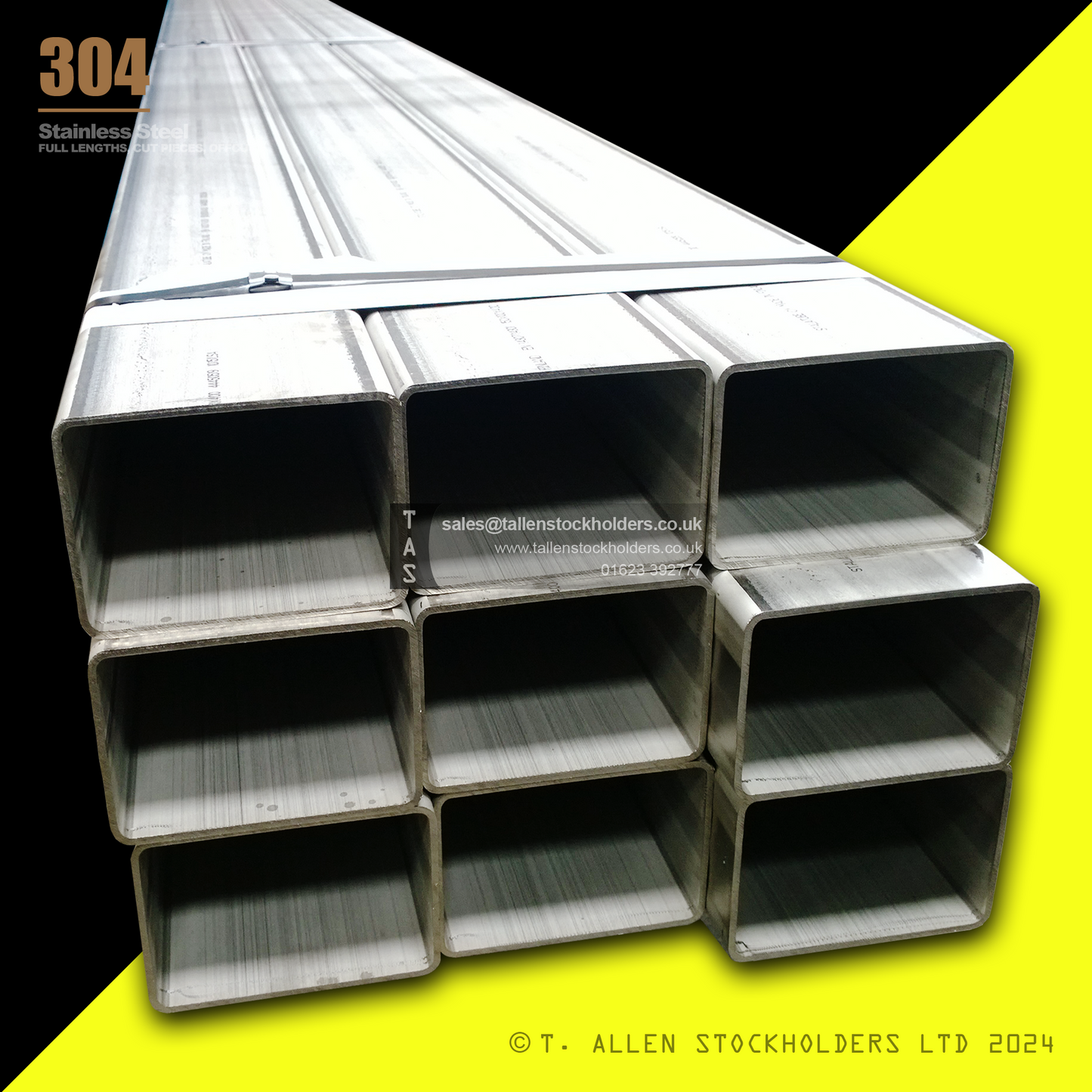 20 X 10 X 1.2 RECTANGULAR BOX SECTION, RHS, 304 STAINLESS STEEL, DULL POLISHED (1.4301 / 1.4307)