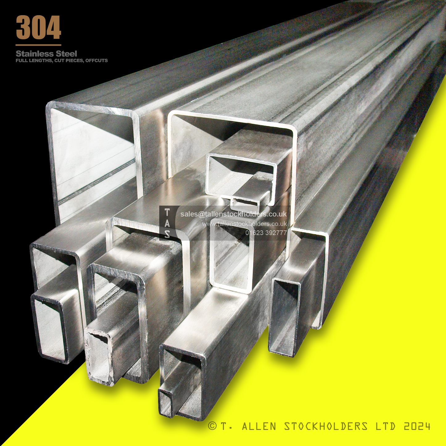 20 X 10 X 1.2 RECTANGULAR BOX SECTION, RHS, 304 STAINLESS STEEL, DULL POLISHED (1.4301 / 1.4307)