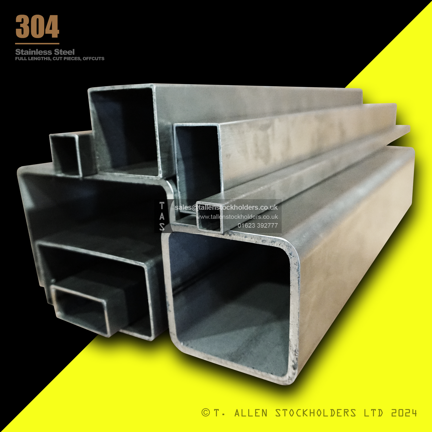 20 X 10 X 1.2 RECTANGULAR BOX SECTION, RHS, 304 STAINLESS STEEL, DULL POLISHED (1.4301 / 1.4307)