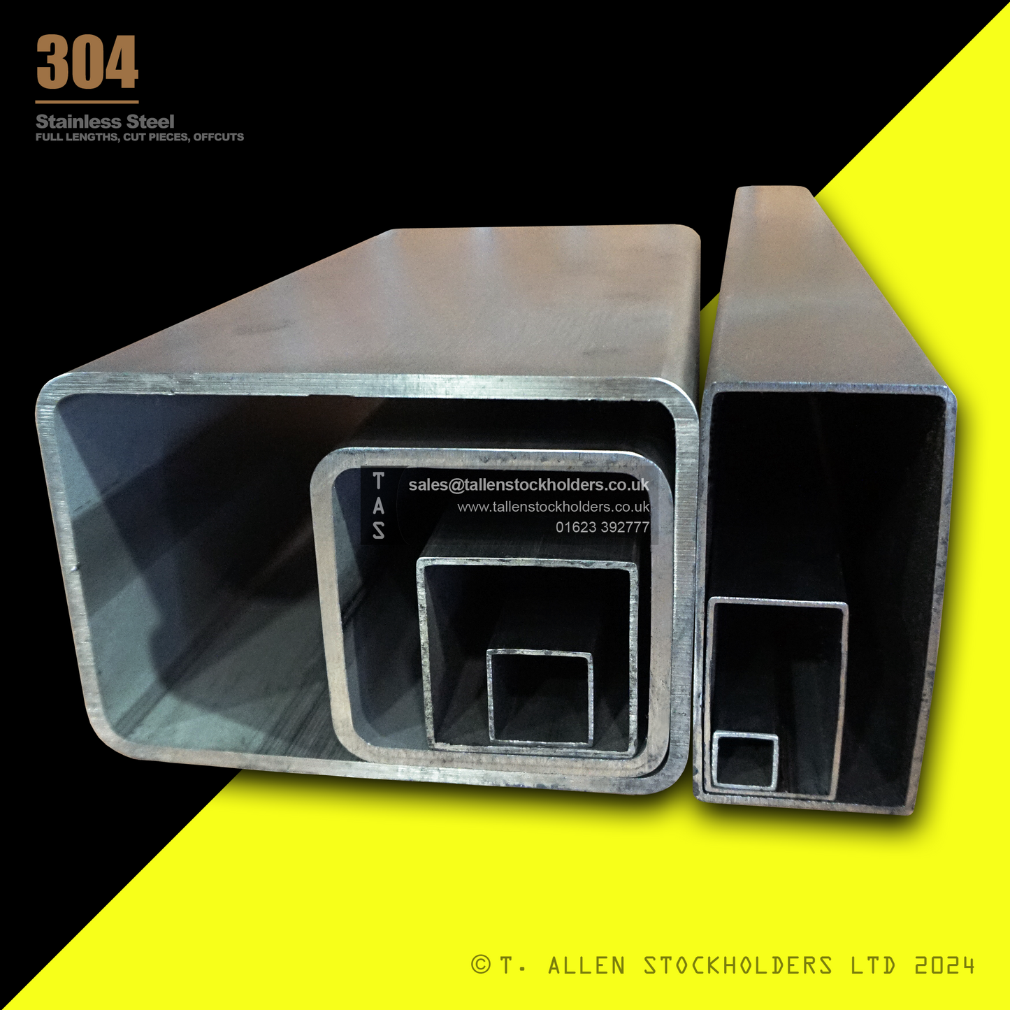 20 X 10 X 1.5 RECTANGULAR BOX SECTION, RHS, 304 STAINLESS STEEL, DULL POLISHED (1.4301 / 1.4307)