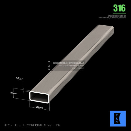 BUY 20 X 10 X 1.2 RECTANGULAR BOX SECTION, GRADE 316 STAINLESS STEEL
