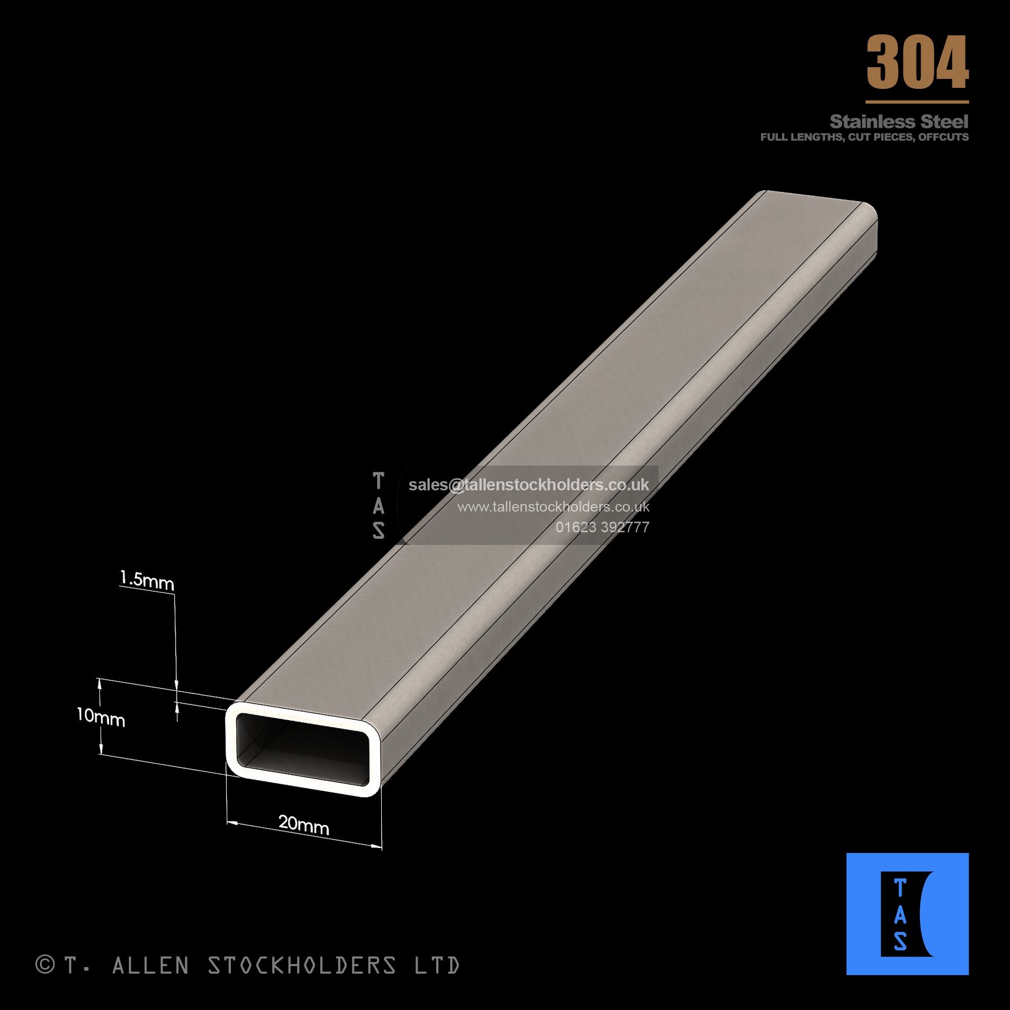 20 X 10 X 1.5 RECTANGULAR BOX SECTION, RHS, 304 STAINLESS STEEL – T ...
