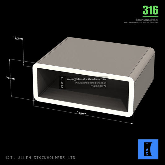 BUY 250 X 100 X 12 RECTANGULAR BOX SECTION, GRADE 316 STAINLESS STEEL