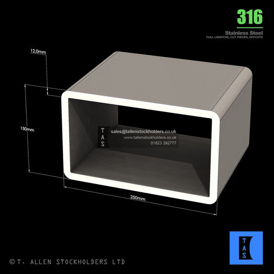BUY 250 X 150 X 12 RECTANGULAR BOX SECTION, GRADE 316 STAINLESS STEEL