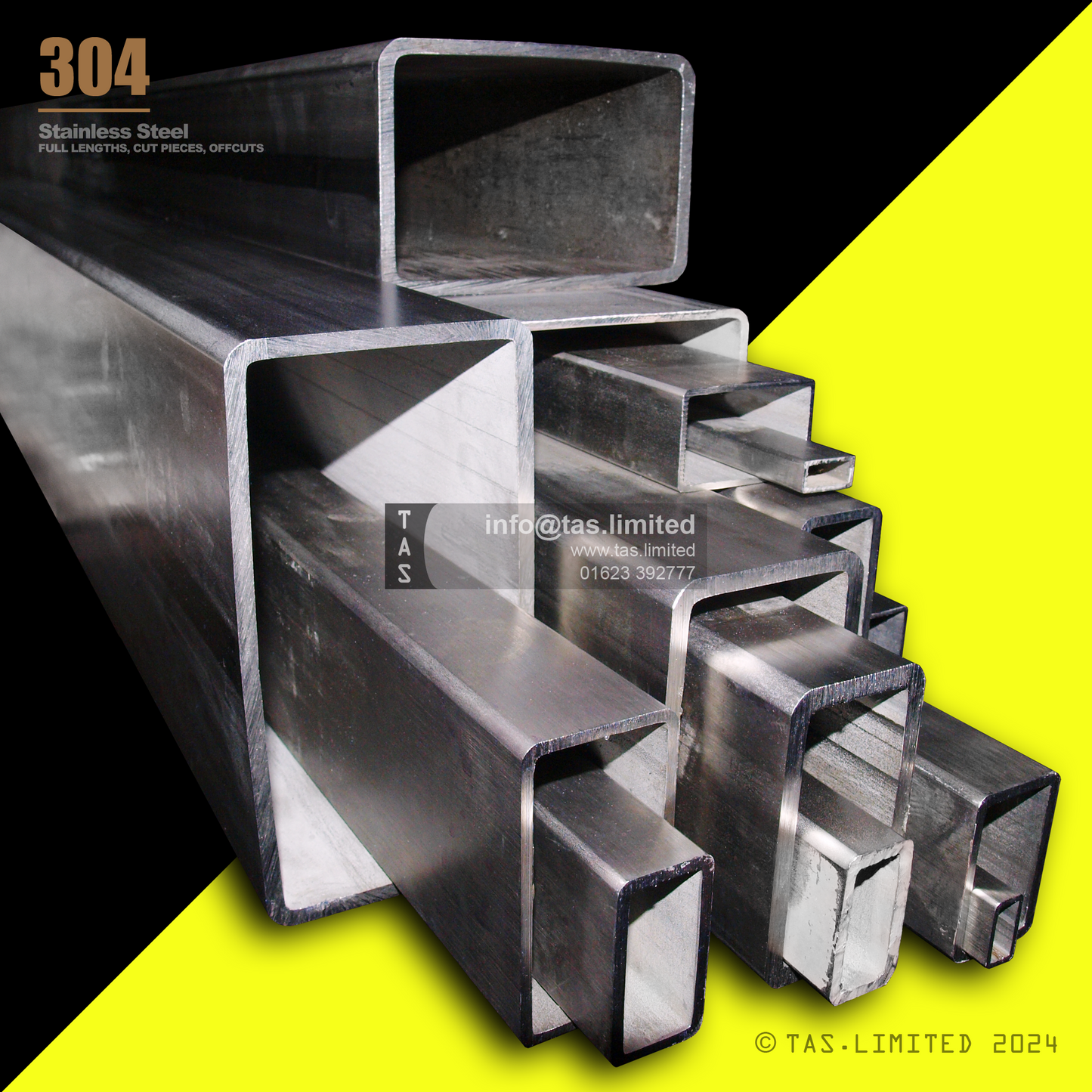 25 X 15 X 2 RECTANGULAR BOX SECTION, RHS, 304 STAINLESS STEEL, DULL POLISHED (1.4301 / 1.4307)