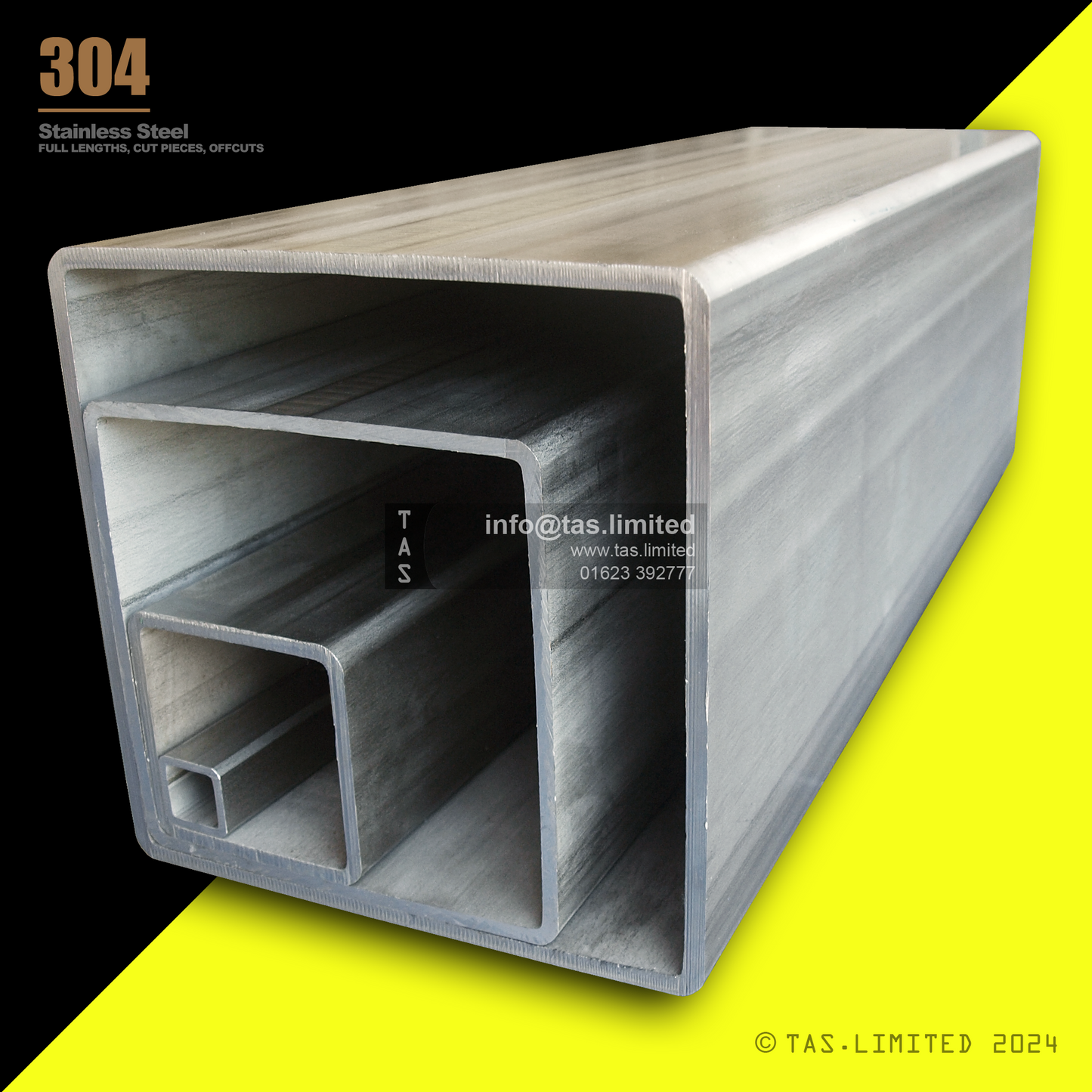 25 X 15 X 2 RECTANGULAR BOX SECTION, RHS, 304 STAINLESS STEEL, DULL POLISHED (1.4301 / 1.4307)