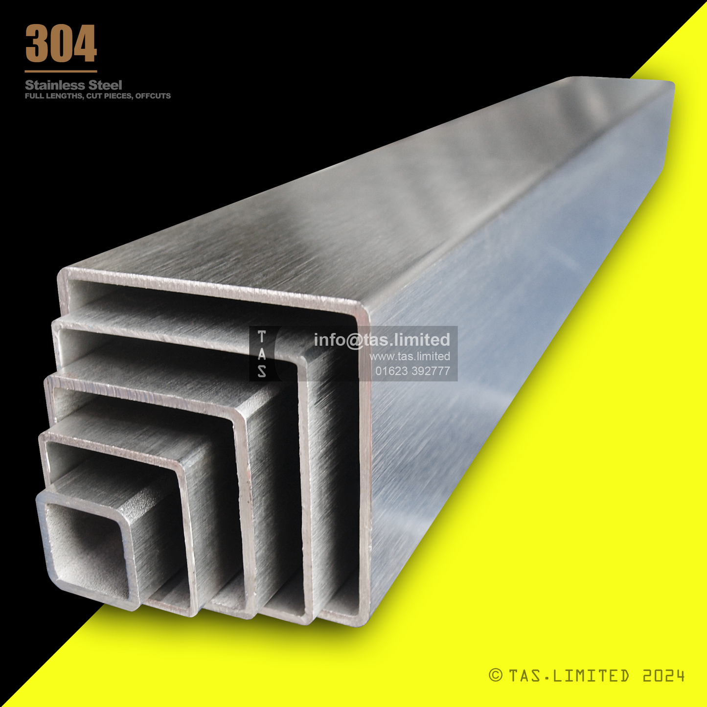 25 X 15 X 2 RECTANGULAR BOX SECTION, RHS, 304 STAINLESS STEEL, DULL POLISHED (1.4301 / 1.4307)