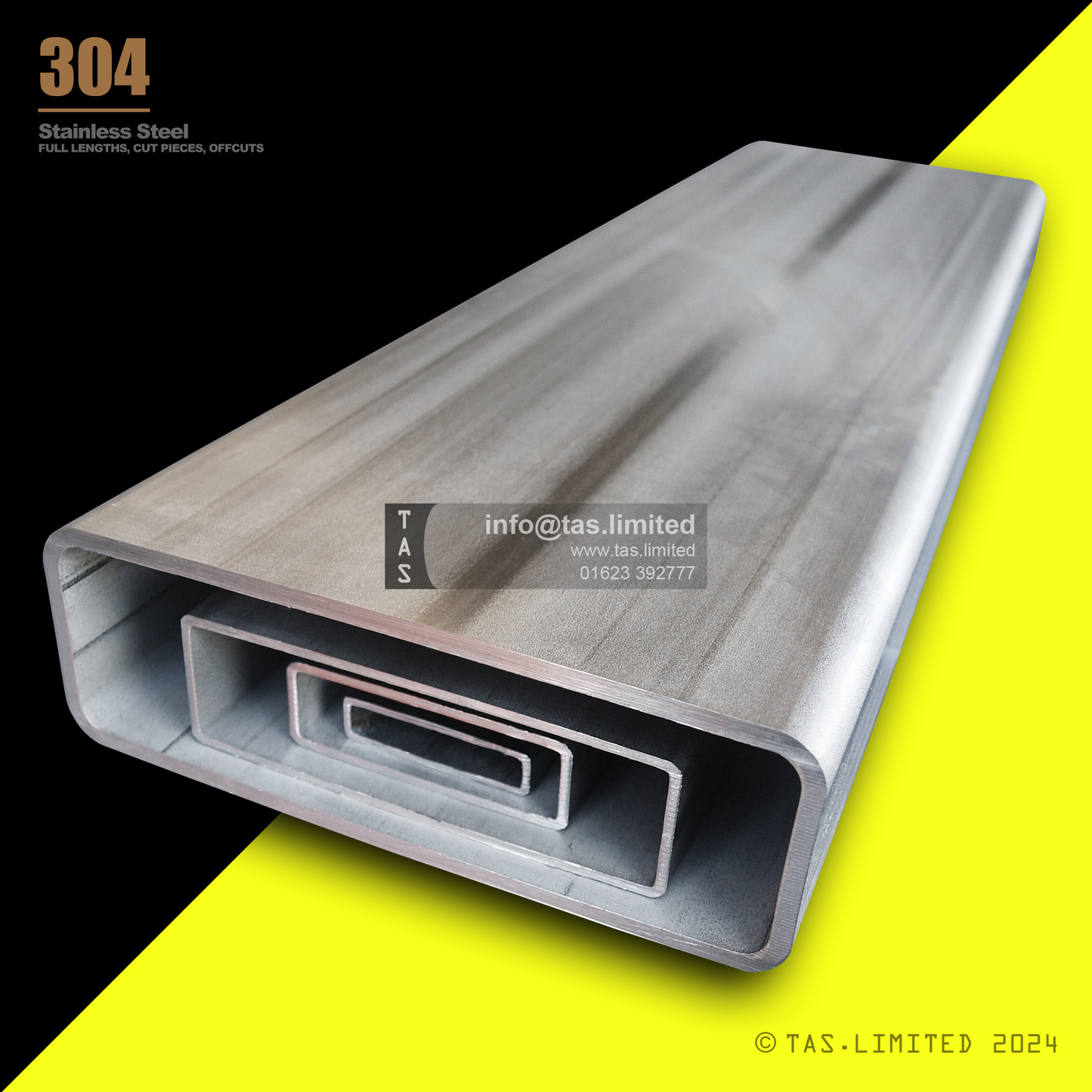 25 X 15 X 2 RECTANGULAR BOX SECTION, RHS, 304 STAINLESS STEEL, DULL POLISHED (1.4301 / 1.4307)