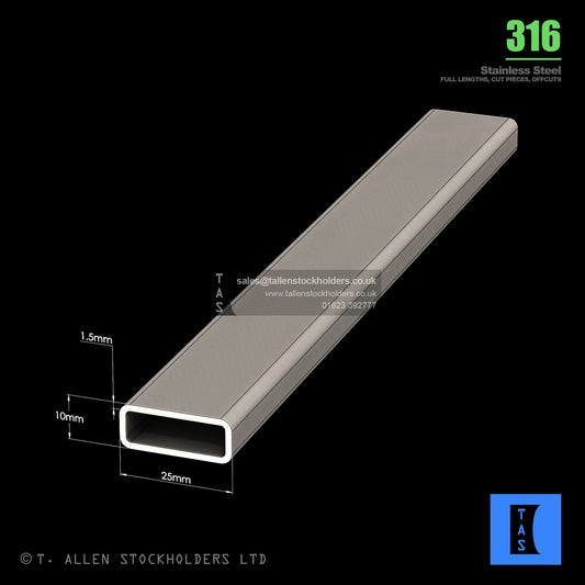 BUY 25 X 10 X 1.5 RECTANGULAR BOX SECTION, GRADE 316 STAINLESS STEEL