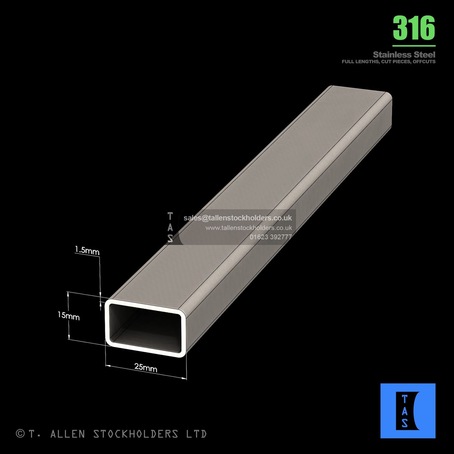 BUY 25 X 15 X 1.5 RECTANGULAR BOX SECTION, GRADE 316 STAINLESS STEEL