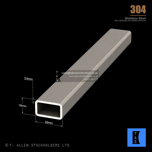 25 X 15 X 2 RECTANGULAR BOX SECTION, RHS, 304 STAINLESS STEEL
