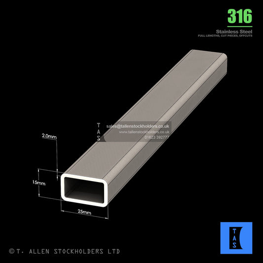BUY 25 X 15 X 2 RECTANGULAR BOX SECTION, GRADE 316 STAINLESS STEEL