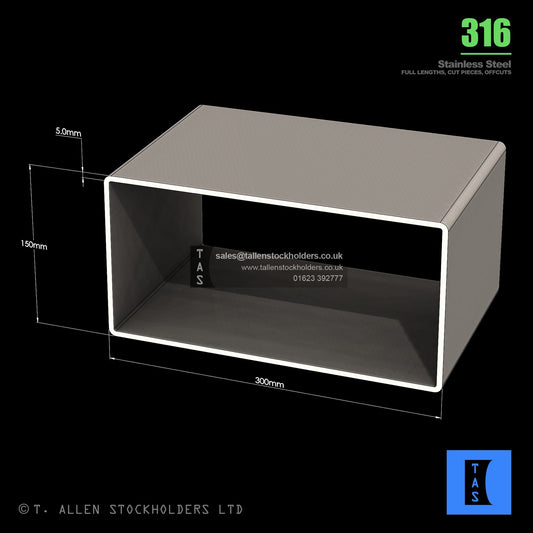BUY 300 X 150 X 5 RECTANGULAR BOX SECTION, GRADE 316 STAINLESS STEEL