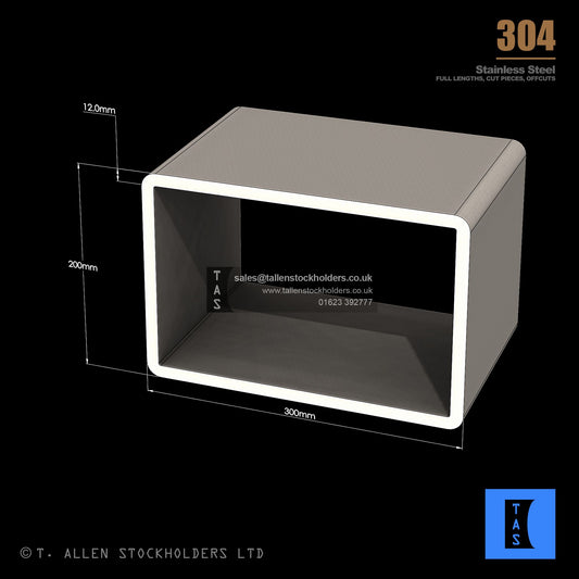 300 X 200 X 12 RECTANGULAR BOX SECTION, RHS, 304 STAINLESS STEEL