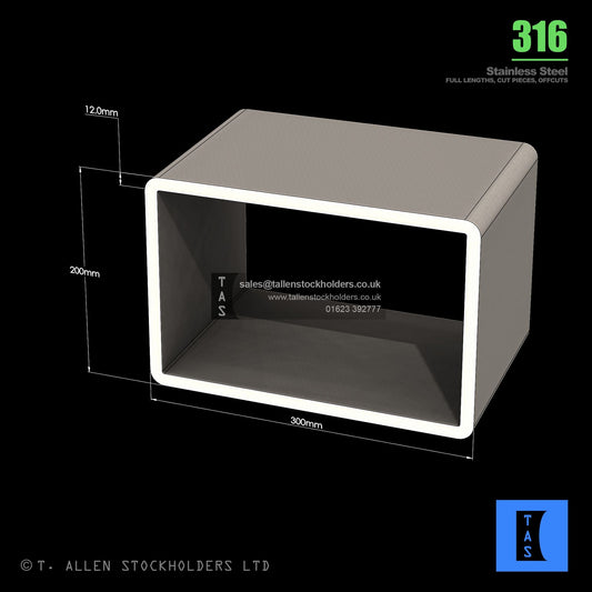 BUY 300 X 200 X 12 RECTANGULAR BOX SECTION, GRADE 316 STAINLESS STEEL