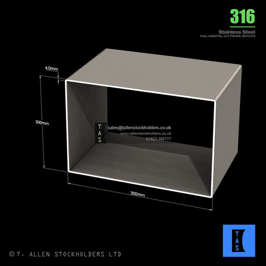BUY 300 X 200 X 4 RECTANGULAR BOX SECTION, GRADE 316 STAINLESS STEEL