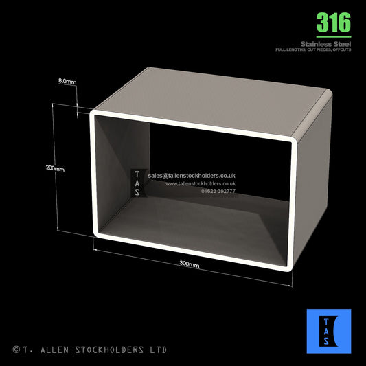 BUY 300 X 200 X 8 RECTANGULAR BOX SECTION, GRADE 316 STAINLESS STEEL