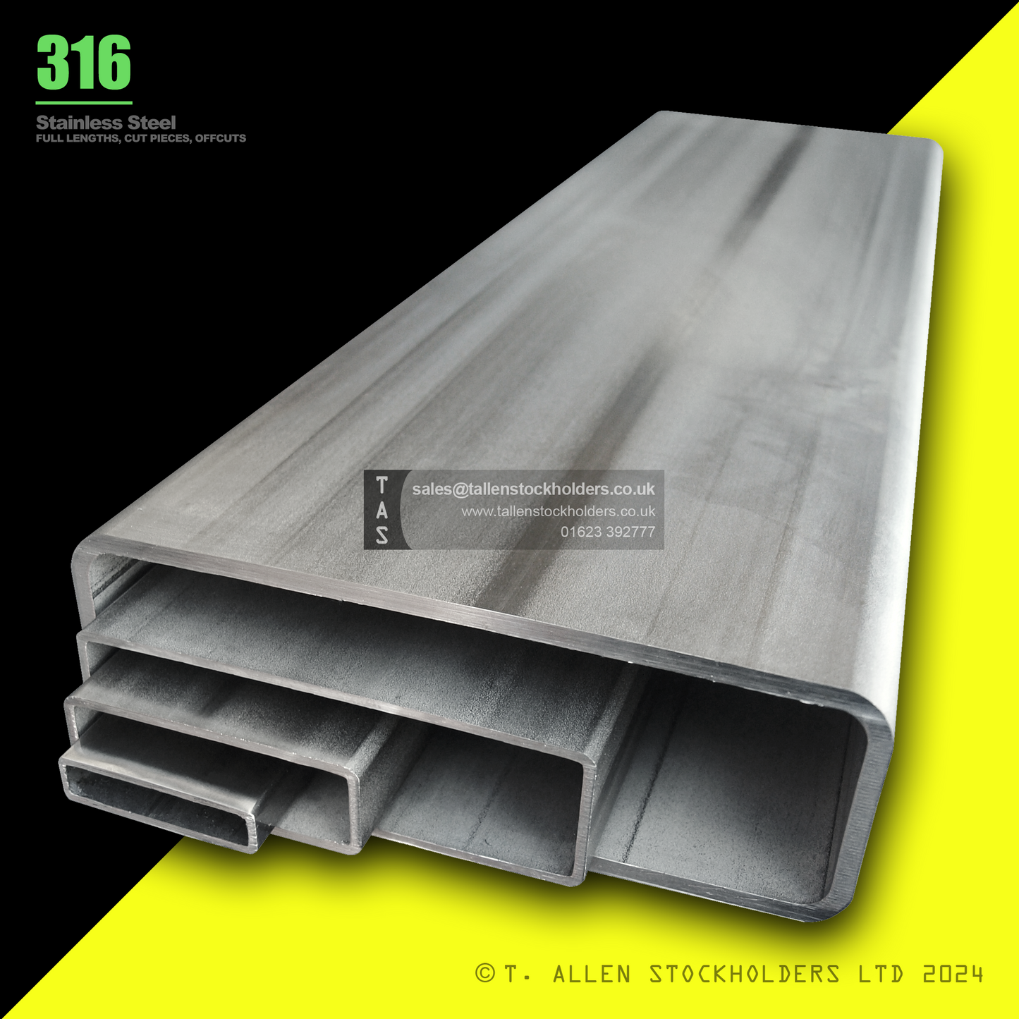 30 X 15 X 1 RECTANGULAR BOX SECTION, RHS, 316 STAINLESS STEEL, DESCALED (1.4401 / 1.4404)