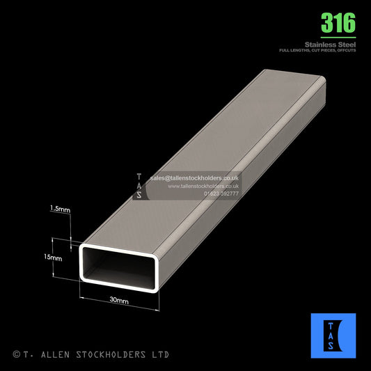 BUY 30 X 15 X 1.5 RECTANGULAR BOX SECTION, GRADE 316 STAINLESS STEEL