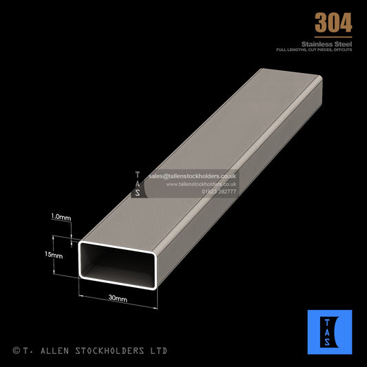 30 X 15 X 1 RECTANGULAR BOX SECTION, RHS, 304 STAINLESS STEEL