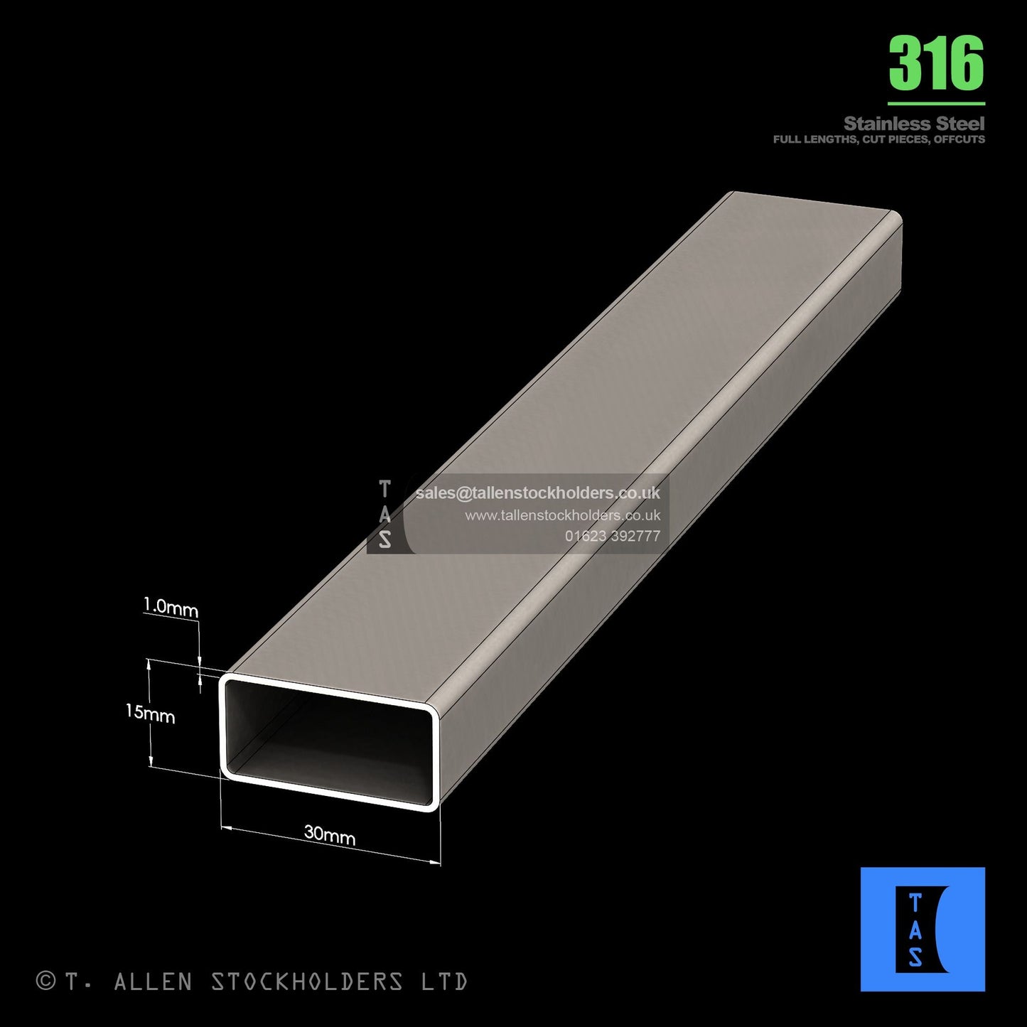 BUY 30 X 15 X 1 RECTANGULAR BOX SECTION, GRADE 316 STAINLESS STEEL