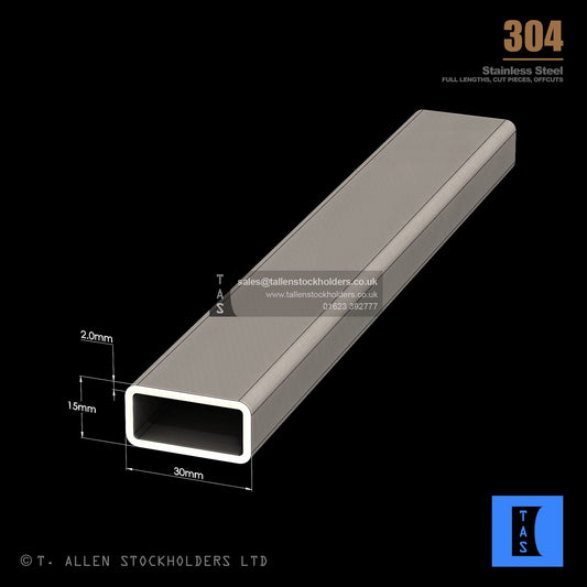 30 X 15 X 2 RECTANGULAR BOX SECTION, RHS, 304 STAINLESS STEEL