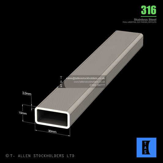 BUY 30 X 15 X 2 RECTANGULAR BOX SECTION, GRADE 316 STAINLESS STEEL