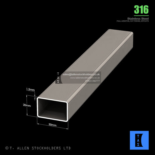 BUY 30 X 20 X 1.2 RECTANGULAR BOX SECTION, GRADE 316 STAINLESS STEEL