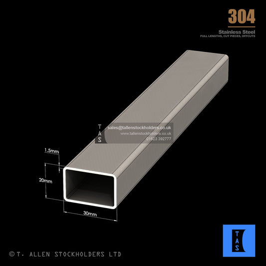 30 X 20 X 1.5 RECTANGULAR BOX SECTION, RHS, 304 STAINLESS STEEL