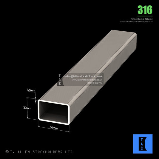 BUY 30 X 20 X 1.5 RECTANGULAR BOX SECTION, GRADE 316 STAINLESS STEEL