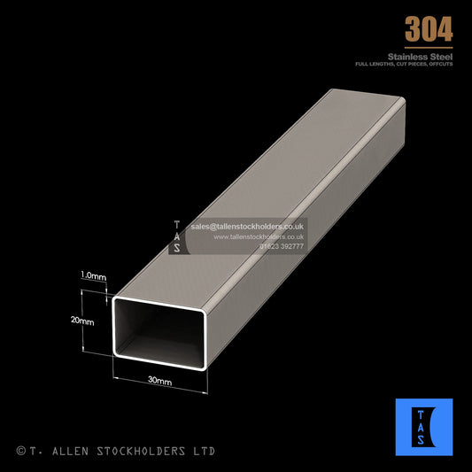 30 X 20 X 1 RECTANGULAR BOX SECTION, RHS, 304 STAINLESS STEEL
