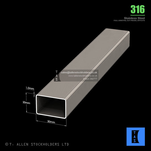 BUY 30 X 20 X 1 RECTANGULAR BOX SECTION, GRADE 316 STAINLESS STEEL