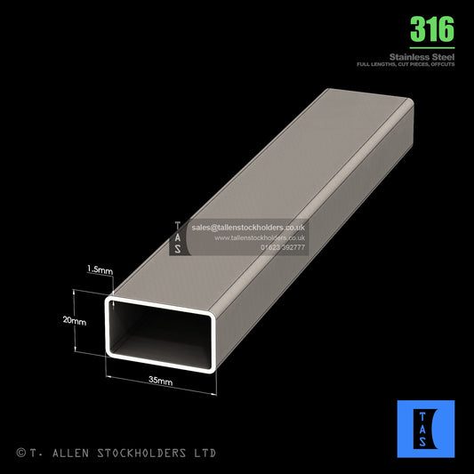 BUY 35 X 20 X 1.5 RECTANGULAR BOX SECTION, GRADE 316 STAINLESS STEEL