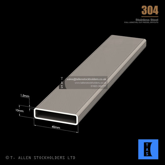 40 X 10 X 1.5 RECTANGULAR BOX SECTION, RHS, 304 STAINLESS STEEL