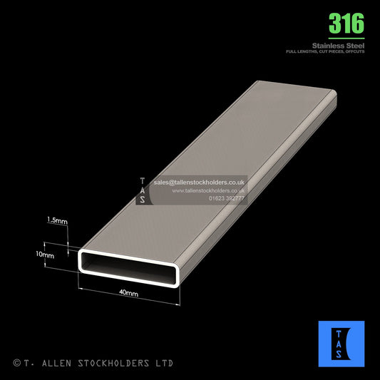 BUY 40 X 10 X 1.5 RECTANGULAR BOX SECTION, GRADE 316 STAINLESS STEEL