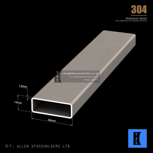 40 X 15 X 1.5 RECTANGULAR BOX SECTION, RHS, 304 STAINLESS STEEL