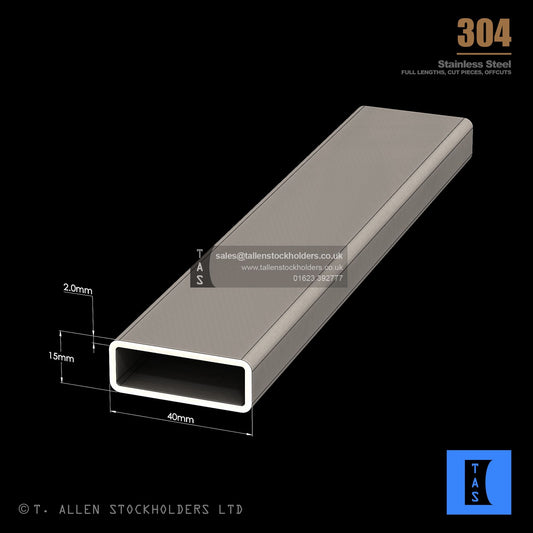 40 X 15 X 2 RECTANGULAR BOX SECTION, RHS, 304 STAINLESS STEEL