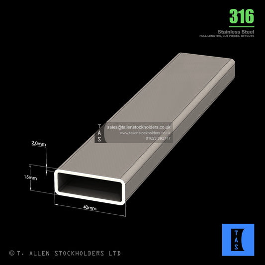 BUY 40 X 15 X 2 RECTANGULAR BOX SECTION, GRADE 316 STAINLESS STEEL