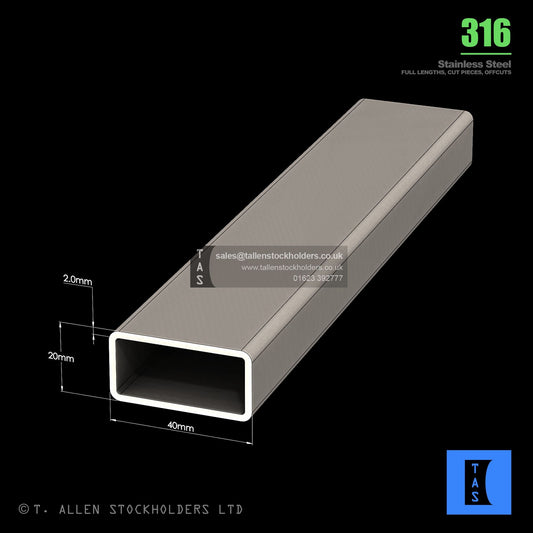 BUY 40 X 20 X 2 RECTANGULAR BOX SECTION, GRADE 316 STAINLESS STEEL
