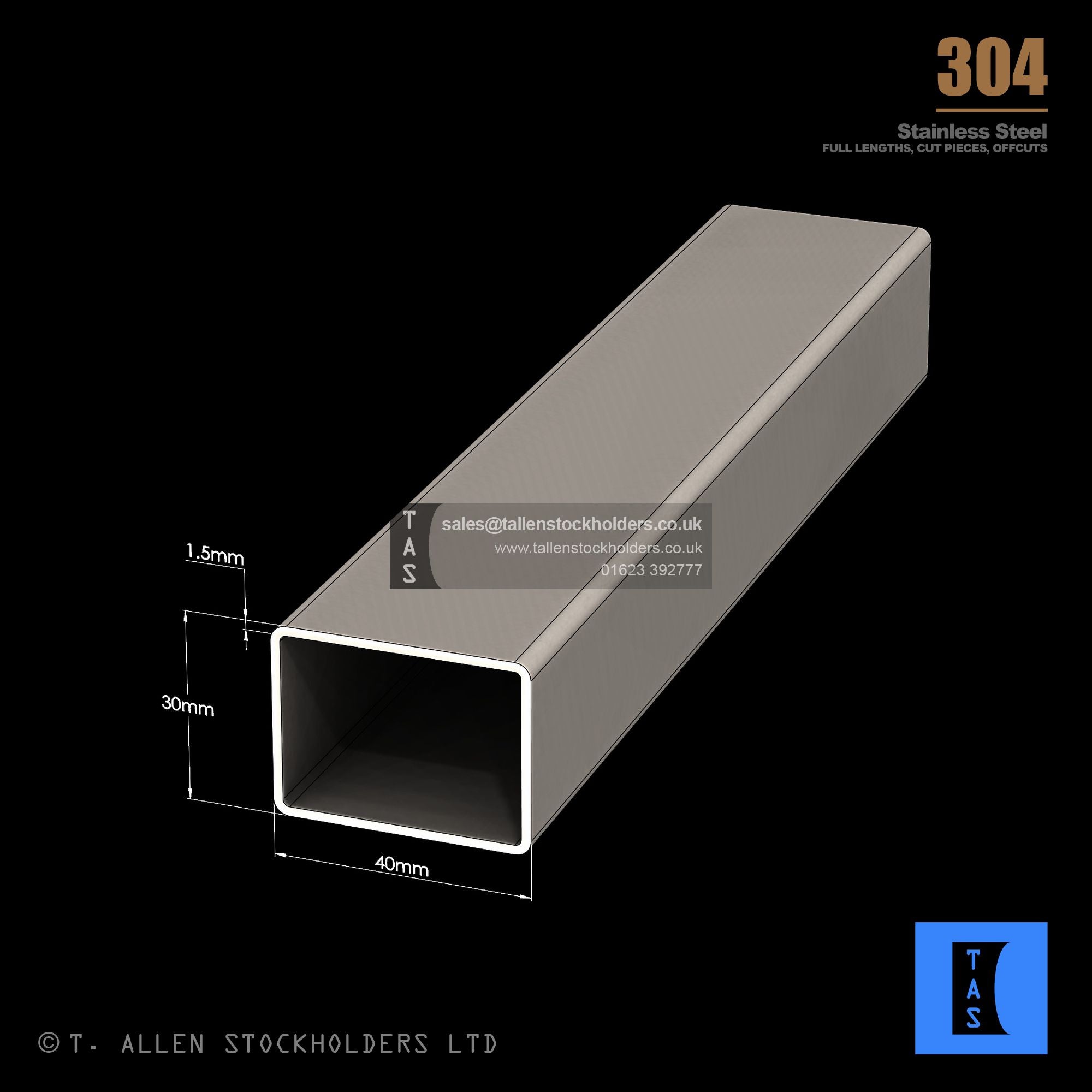 40 X 30 X 1.5 RECTANGULAR BOX SECTION, RHS, 304 STAINLESS STEEL – T ...