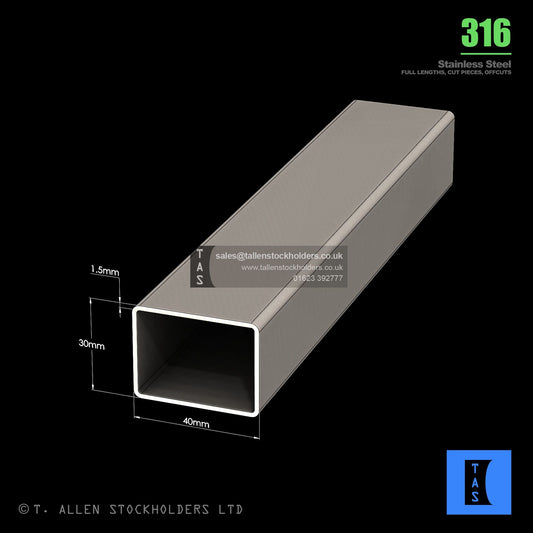 BUY 40 X 30 X 1.5 RECTANGULAR BOX SECTION, GRADE 316 STAINLESS STEEL