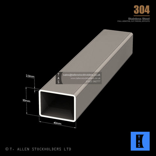 40 X 30 X 2 RECTANGULAR BOX SECTION, RHS, 304 STAINLESS STEEL